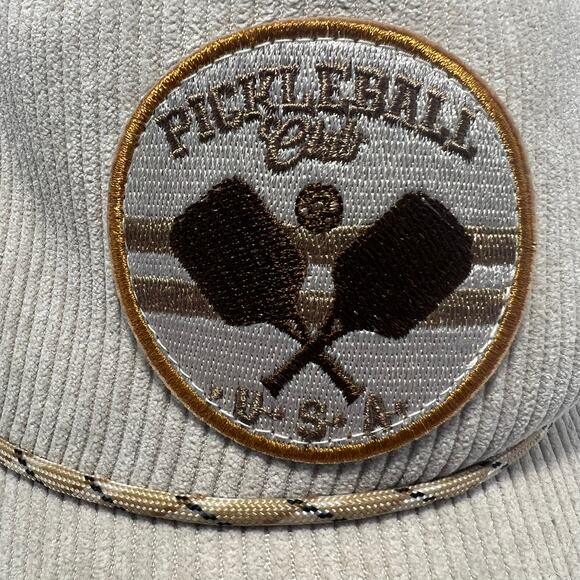 Pickleball Club USA Corduroy Snap Back Tennis Baseball Cap Tan Adjustable - Picture 2 of 7